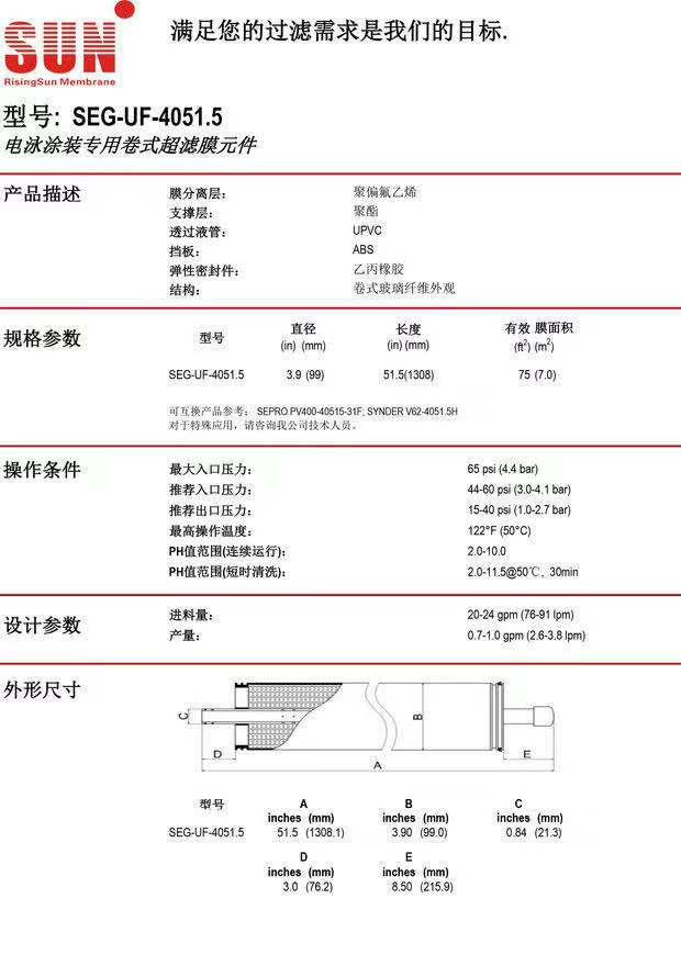 SEG-UF-8040电泳漆超滤膜工业水处理用8040通用电泳漆涂装卷式膜(图11)