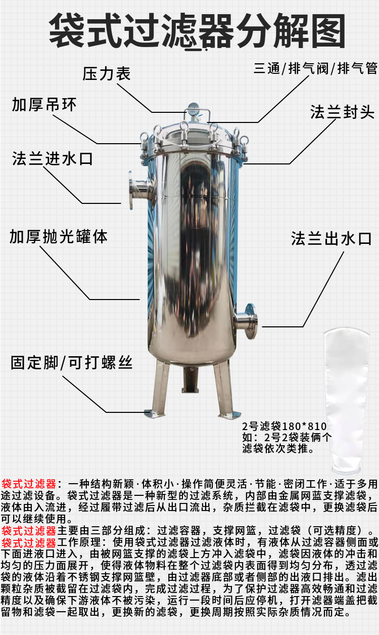 304不锈钢布袋式过滤器农村井水河水泥沙前置大流量工业用过滤器(图5)