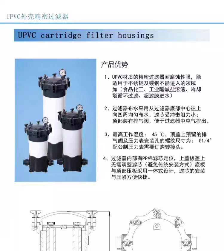 PVC保安过滤器耐强酸耐腐蚀工业化工pvc袋式过滤器pp棉螺纹过滤器(图4)